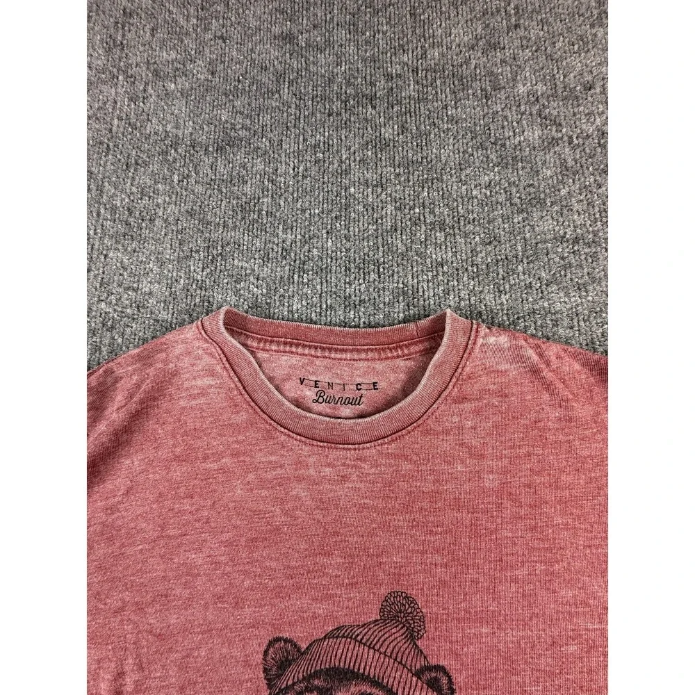Lucky Brand Womens Small‎ Red Bear Sweater Graphic T-Shirt Tee Venice Burnout